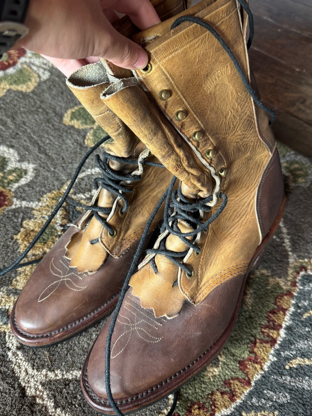 Vintage Chippewa Two Tone Leather Packer Boots Fringed Kilties Size 8.5